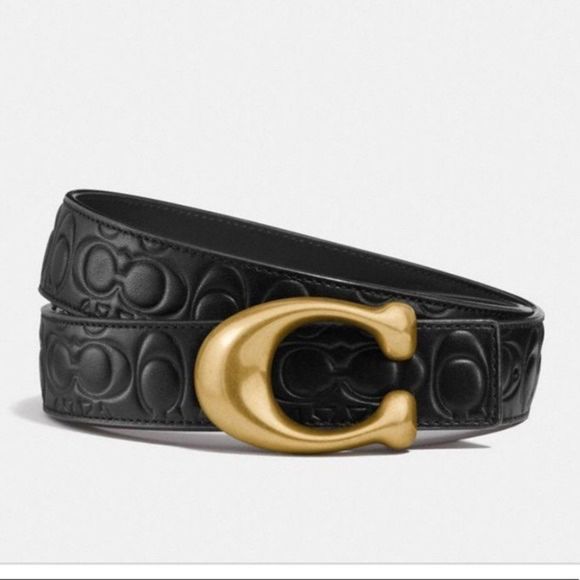 Coach Accessories - COACH SIGNATURE C LOGO REVERSIBLE BLACK LEATHER EMPRIENTE BRASS BELT 36” / M